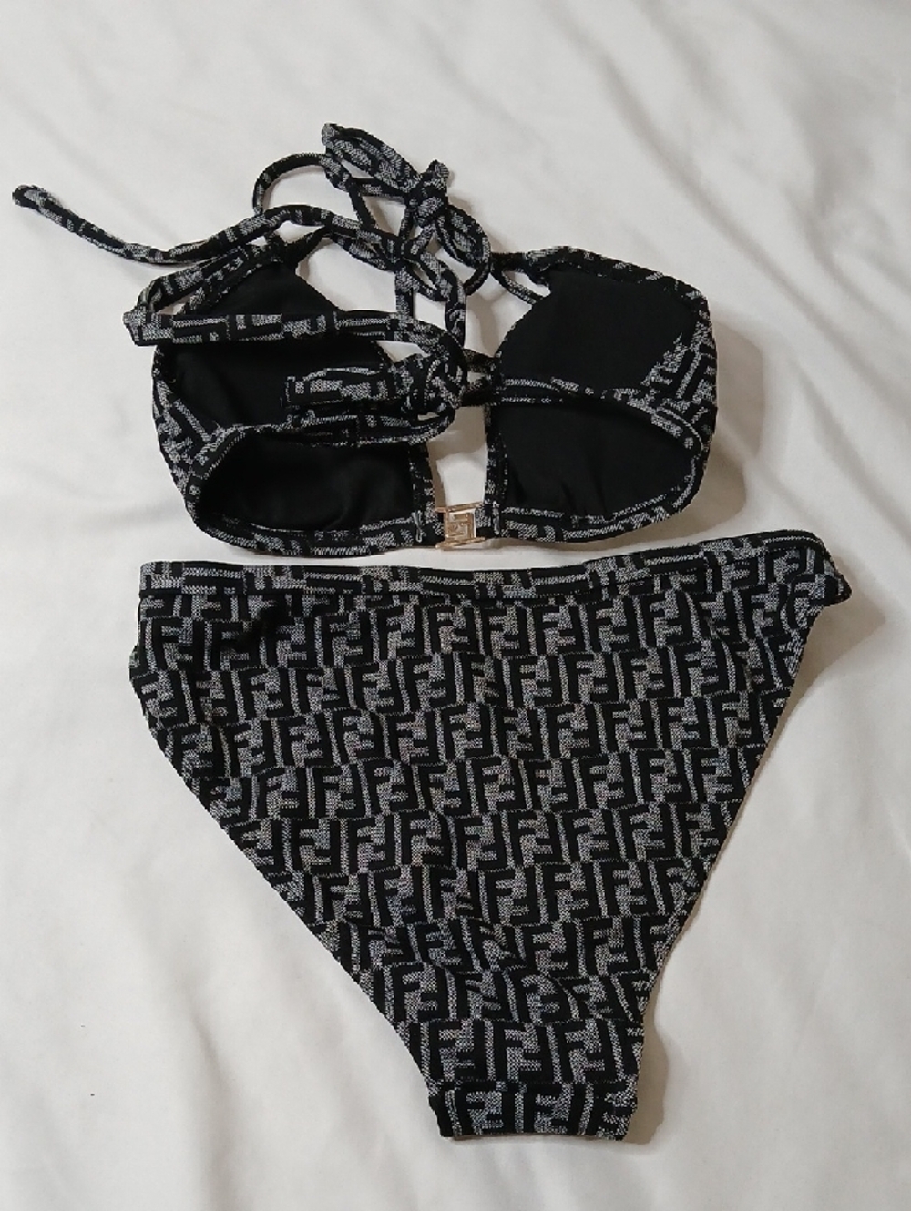 Fendi Black & Gray Logo Print Bikini Set - Picture 4 of 4